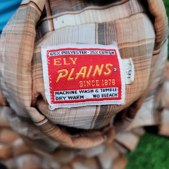 VTG 90s Ely Plains Plaid Pearl Snap Cowboy Shirt Mens L 16.5 Western Sawtooth - Picture 5 of 6